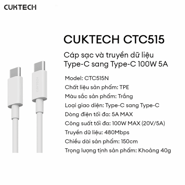 Cáp C to C CUKTECH CTC515N 1.5m 100W
