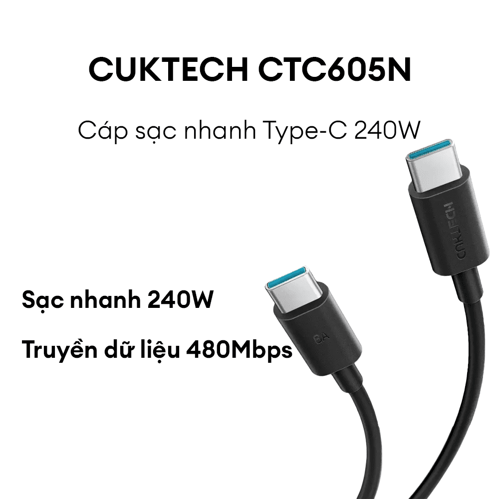 Cáp type C 0.5m sạc nhanh 240W Cuktech CTC605N