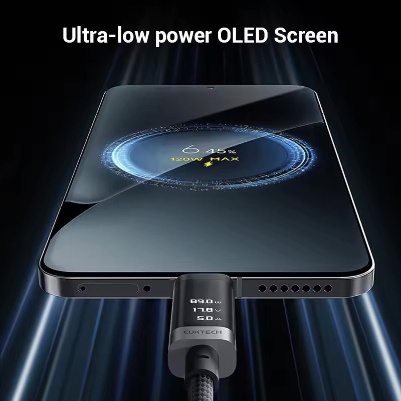 Cáp Type C 1.5m từ tính Cuktech CMC615P 15 Màn hình OLED hiển thị thông minh, tiết kiệm điện
