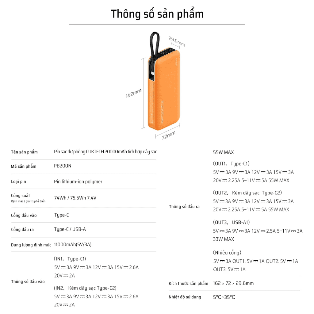 CUKTECH PB200N Pin sạc dự phòng 20000mAh 55W 14 CUKTECH PB200N Pin sạc dự phòng 20000mAh 55W - Ảnh 14