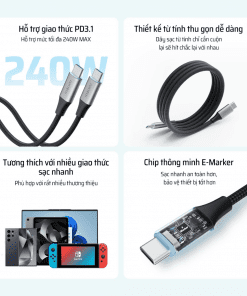 Cáp Sạc Nhanh Type-C 1.5m CUKTECH CMC615