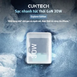 Sạc nhanh Cuktech 30W trong suốt siêu nhỏ PD3.0/PPS/QC3.0 – AD301N