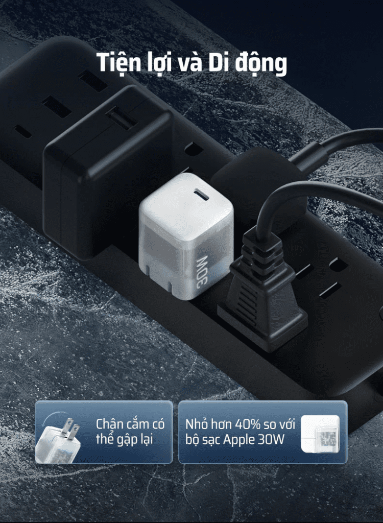 Sạc nhanh trong suốt nhỏ gọn Cuktech AD301N 26 Thiết kế trong suốt độc đáo và nhỏ gọn