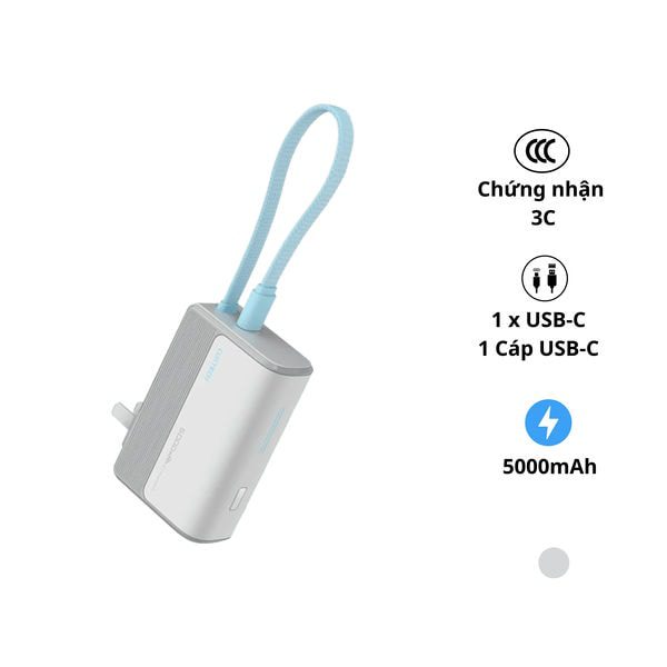 Củ sạc kiêm pin sạc dự phòng 5000mAh CUKTECH BA301