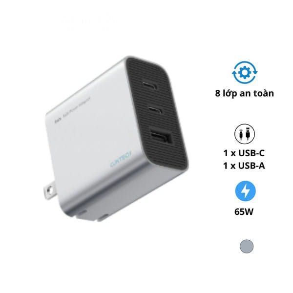 Củ Sạc Cuktech AD653N 65W 2C1A, Chân Dẹt