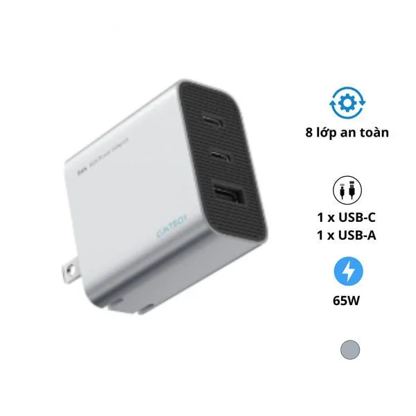 Củ sạc nhanh Cuktech AD653N 65W 2C1A, chân dẹt