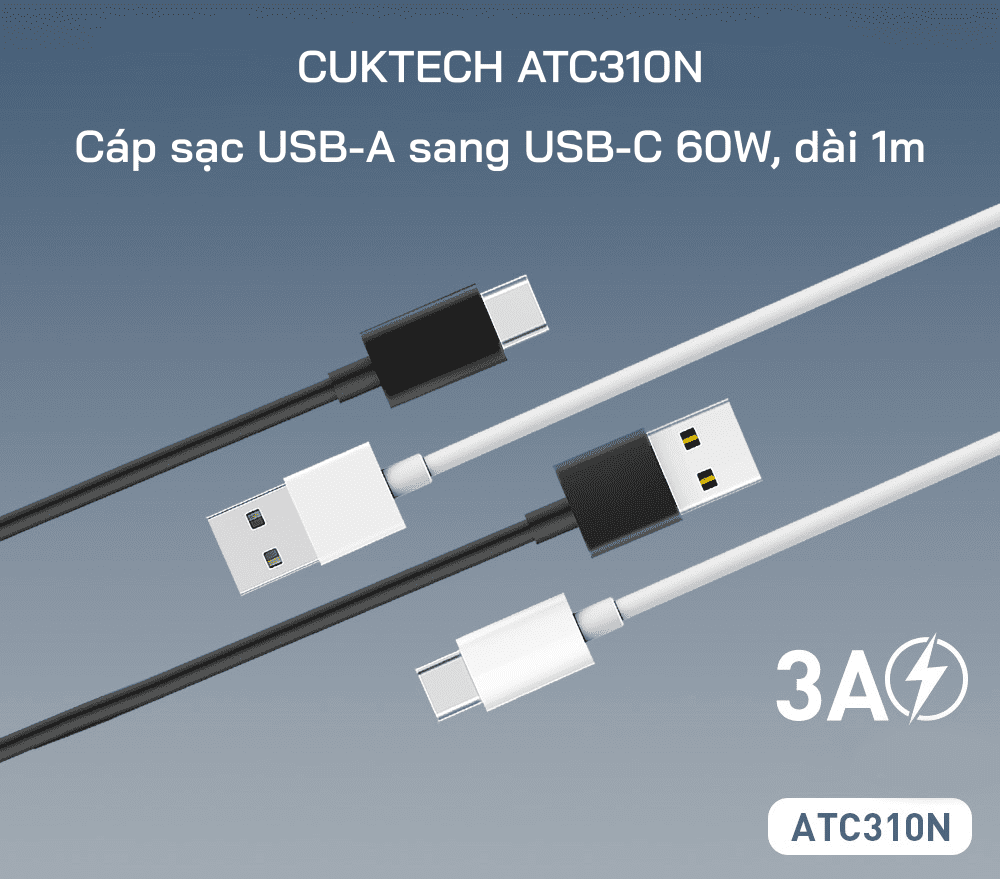 Cáp sạc Type-C 1m CUKTECH ATC310N 60W 10 Cáp sạc Type-C 1m CUKTECH ATC310N 60W