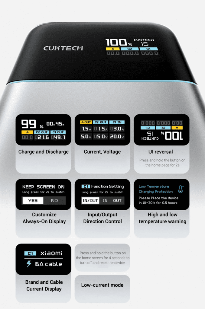 Pin sạc dự phòng có Màn hình TFT đa chức năng – Hiển thị thông minh