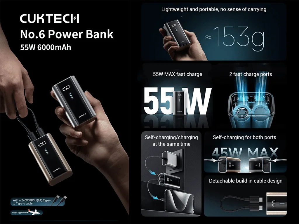 Pin dự phòng Cuktech PB060 6000mAh 55W - chi tiết 1
