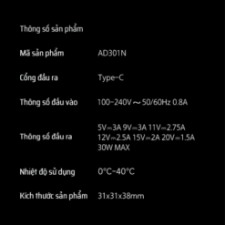Sạc nhanh trong suốt nhỏ gọn Cuktech AD301N