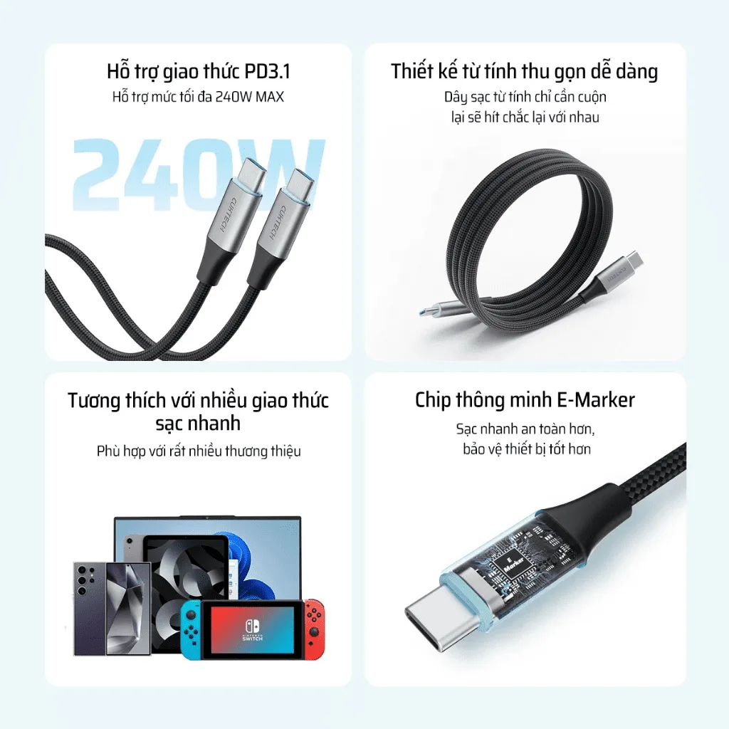 Công suất sạc mạnh mẽ – Hỗ trợ tối đa 240W