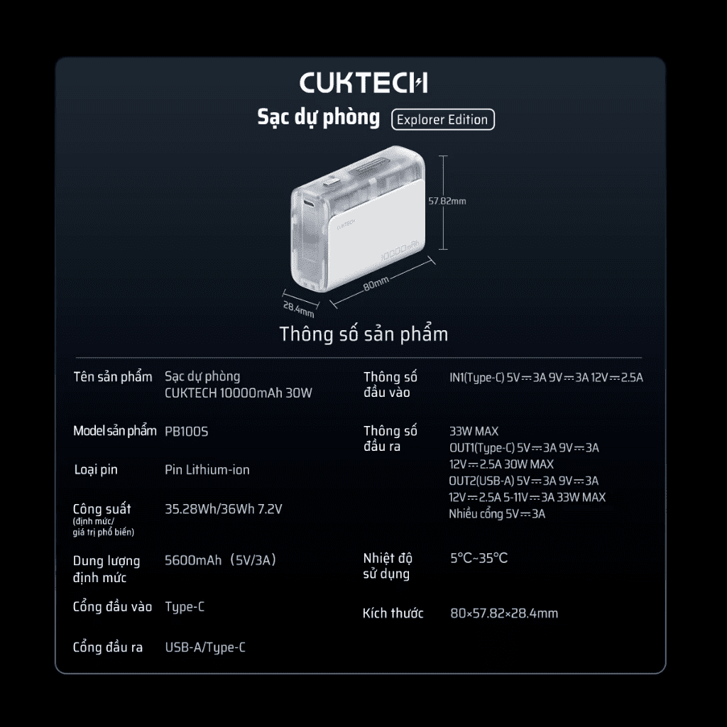 Pin sạc Dự Phòng 10000mAh CUKTECH PB100S 5 Pin sạc Dự Phòng 10000mAh CUKTECH PB100S - Ảnh 5