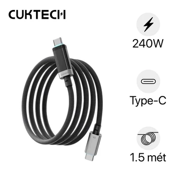 Cáp sạc từ tính C to C 1.5m Cuktech CTC615P – 240W 6A, Màn Hình LED, Chip eMarker, Bện Dù