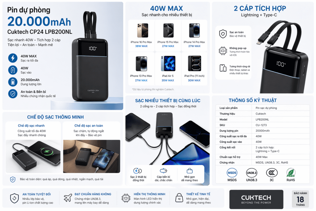 Pin dự phòng 20.000mAh Cuktech CP24 LPB200NL