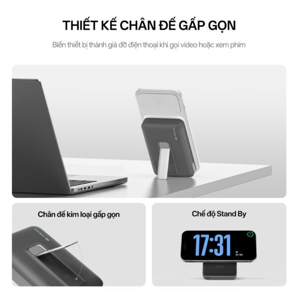 Giá đỡ kim loại gập — Dựng thiết bị cố định khi vừa sạc vừa dùng
