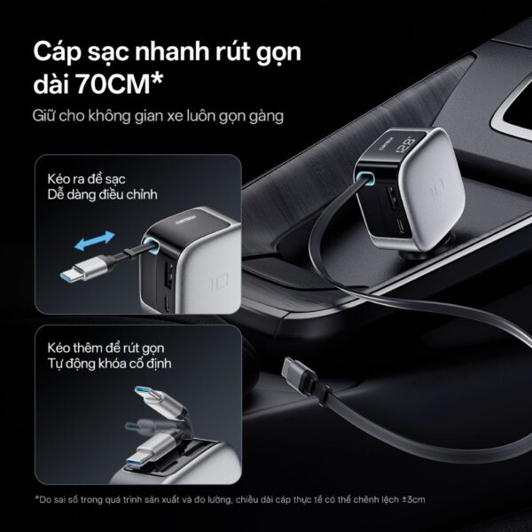 Cáp rút TPE 70cm tích hợp — Gọn gàng trong khoang lái, luôn sẵn sàng sử dụng