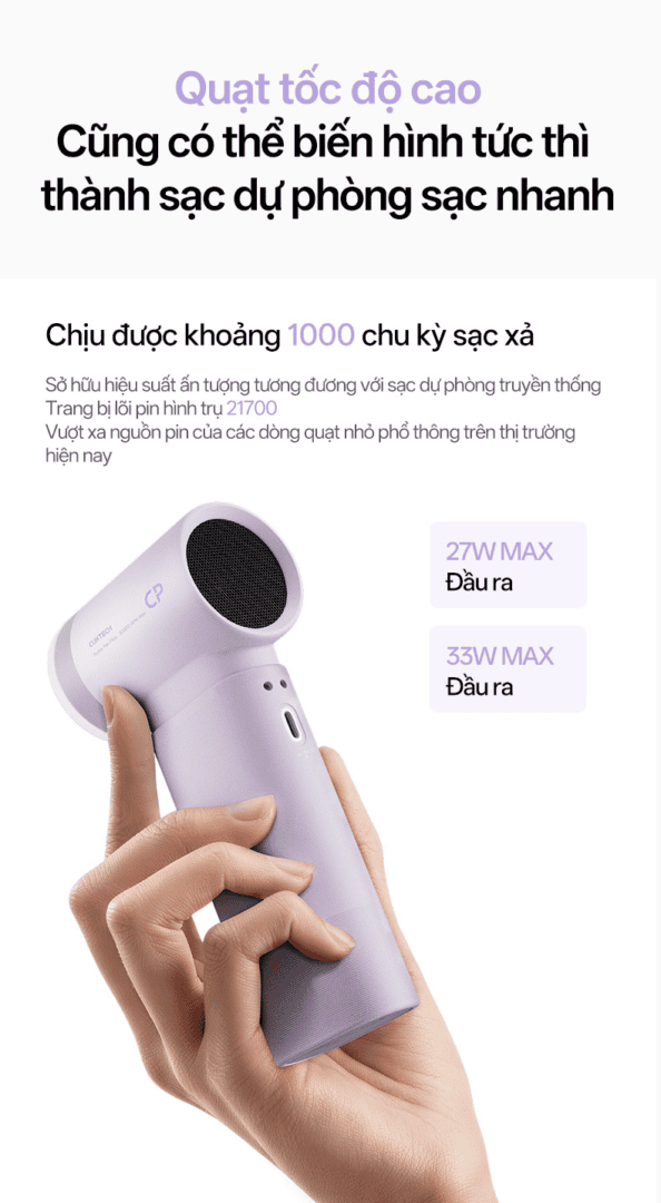 Quạt cầm tay tích hợp sạc dự phòng Cuktech CP Plus BP01