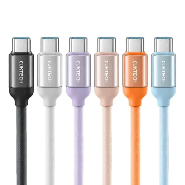 Cáp sạc Cuktech 240W CTC610U dài 1m màu đen, vỏ silicone bện, cuộn tròn trên nền trắng
